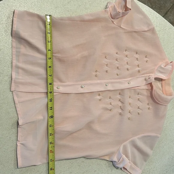 1950’s Vintage Blouse Feminine Pink Faux Pearls Pleated Size Large - Picture 6 of 9